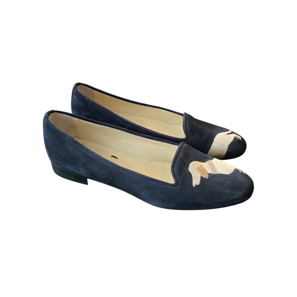 Preppy Casanova By Susy Embroidered Dachshund Dog Loafers Blue Suede Italy 38.5